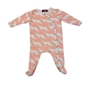MilkBarn Organic Pink Arctic Fox Footer Sleeper Pajamas, 0/3m